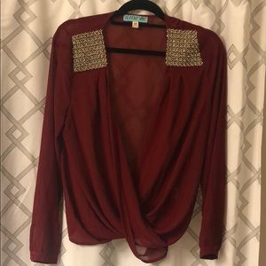 Francesca’s Wine Top with Sequined Shoulders